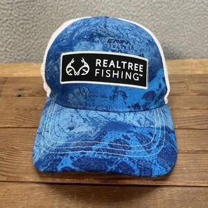 Realtree Fishing Hat Large Extra Large Adult Blue Camouflage Fitted Wave Camo